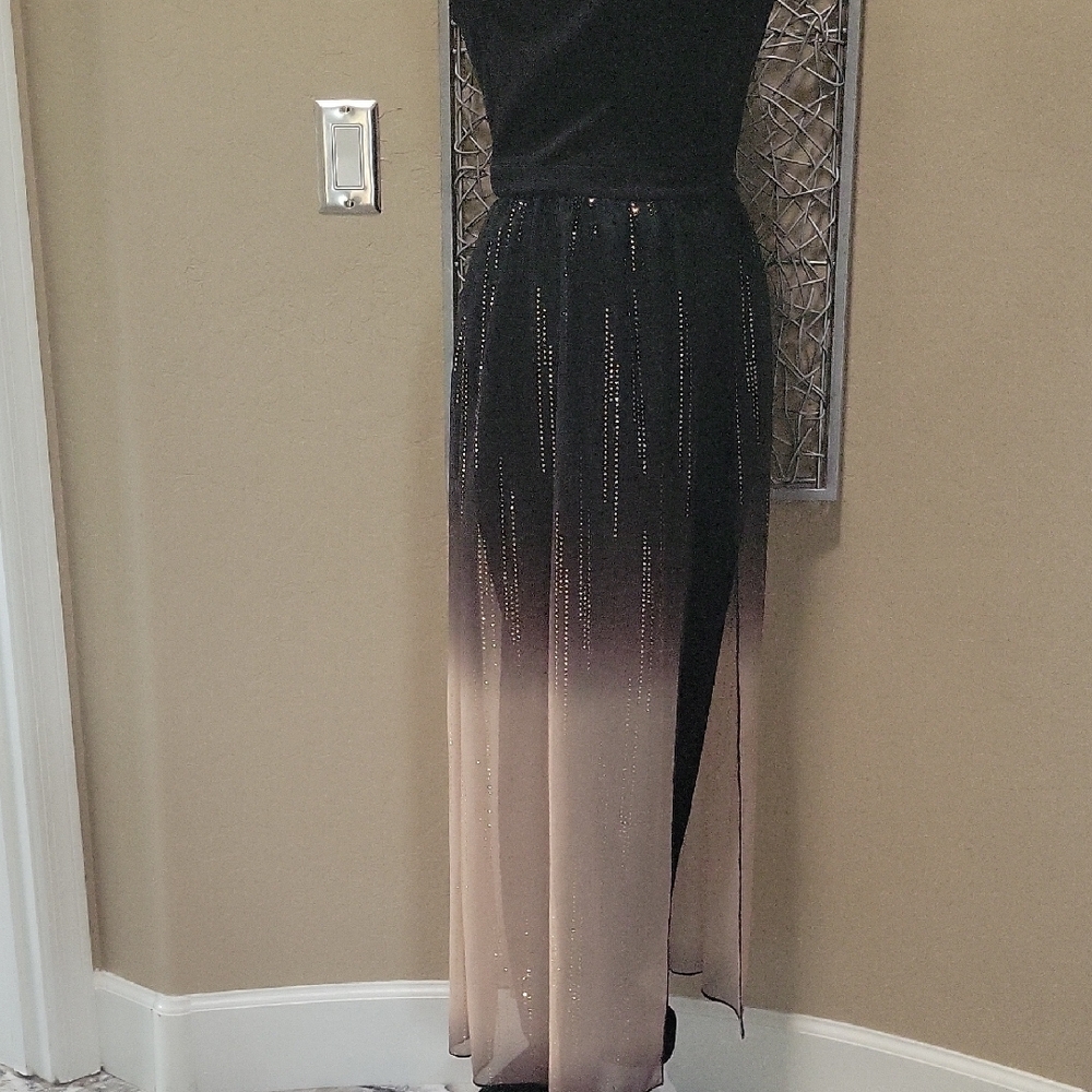 VENUS Strapless Ombre Black and Tan Jumpsuit With Pants And Sheer Skirt - Picture 4 of 6